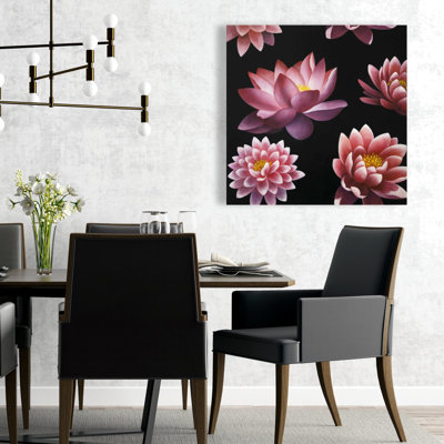 Asian Bedroom Black Canvas | Lotus Flower Pattern Decor