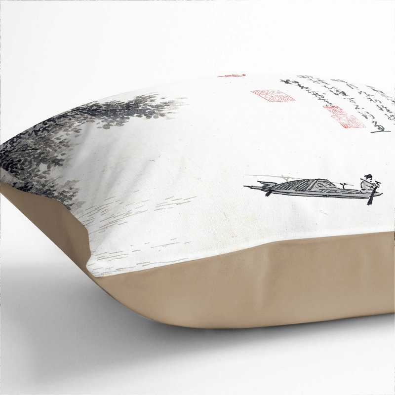 Fishermen by Wu Zhen Cushion with Filling, 40cm H x 40cm W x 15cm D, Stone