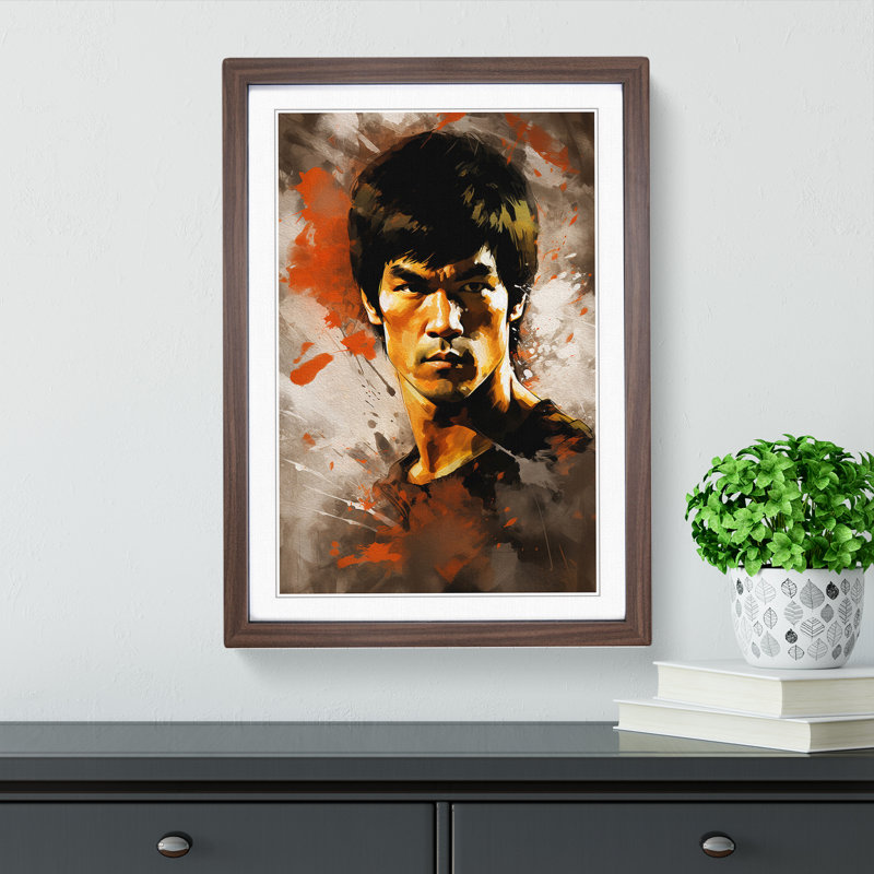 Bruce Lee Gestural - Framed Print, Walnut Framed, 46cm H x 34cm W x 2cm D