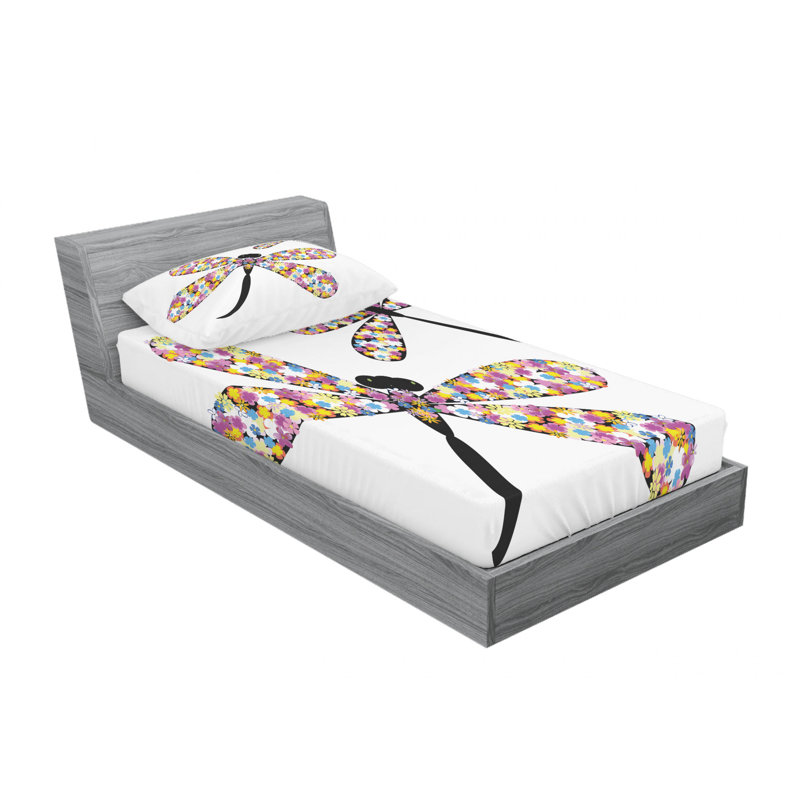 Ensemble de draps papillons et libellules, Ensemble de draps pour lit simple TG avec drap-hou