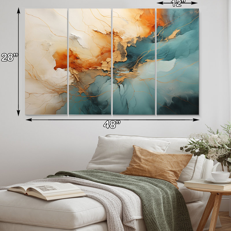 Teal Orange Bold Energy V - 4 pièces sur toile tendue