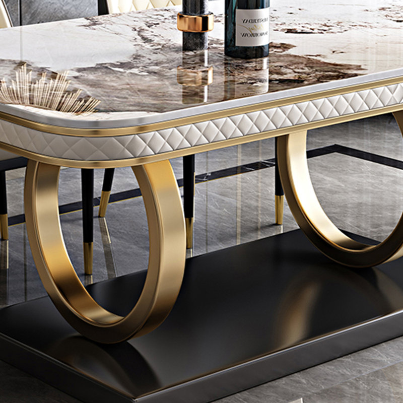 Italian style luxury rectangular dining table sets, White/Gray, 30.3"H x 55.1"L x 31.5"W