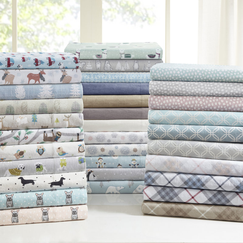 Twin XL Gray Cotton Flannel Plaid Bedding Set