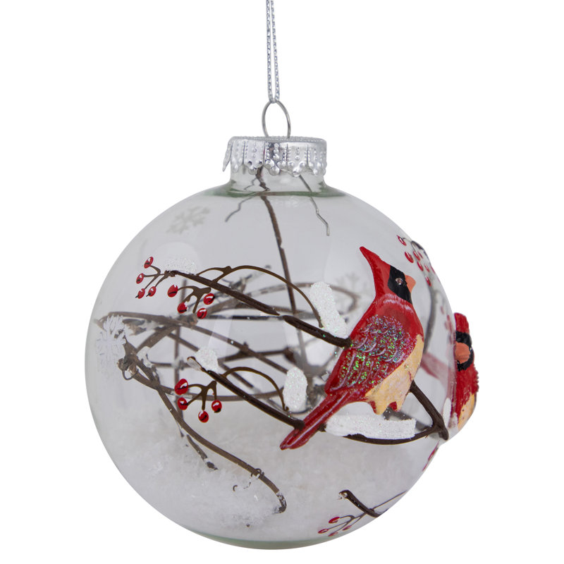 Ornement de Noël boule en verre 4 po Red Cardinals