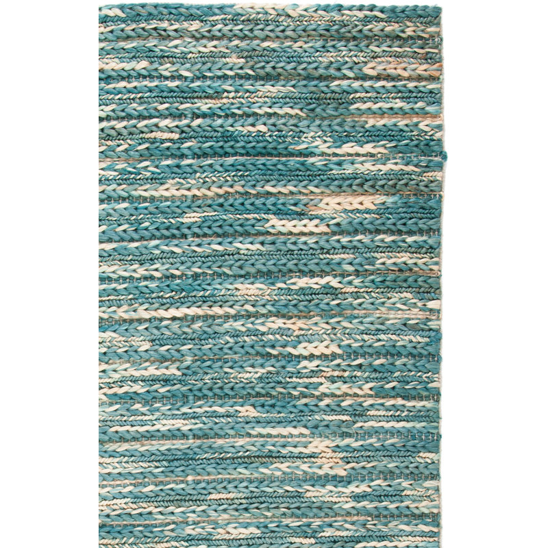 Tapis en jute / coton à tissage plat en fibres naturelles clair vert clair / naturel Clairvaux, Rectangle 4 pi x 6 pi