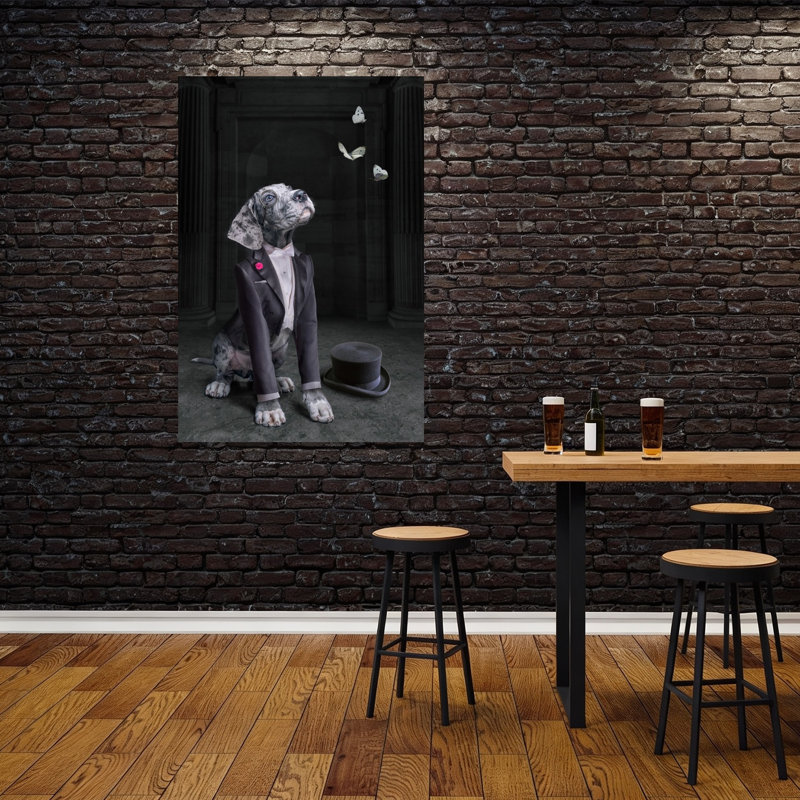 «Dapper Dog and Butterflies Butterfly Dog», reproduction d'art murale, 60" H x 40" W