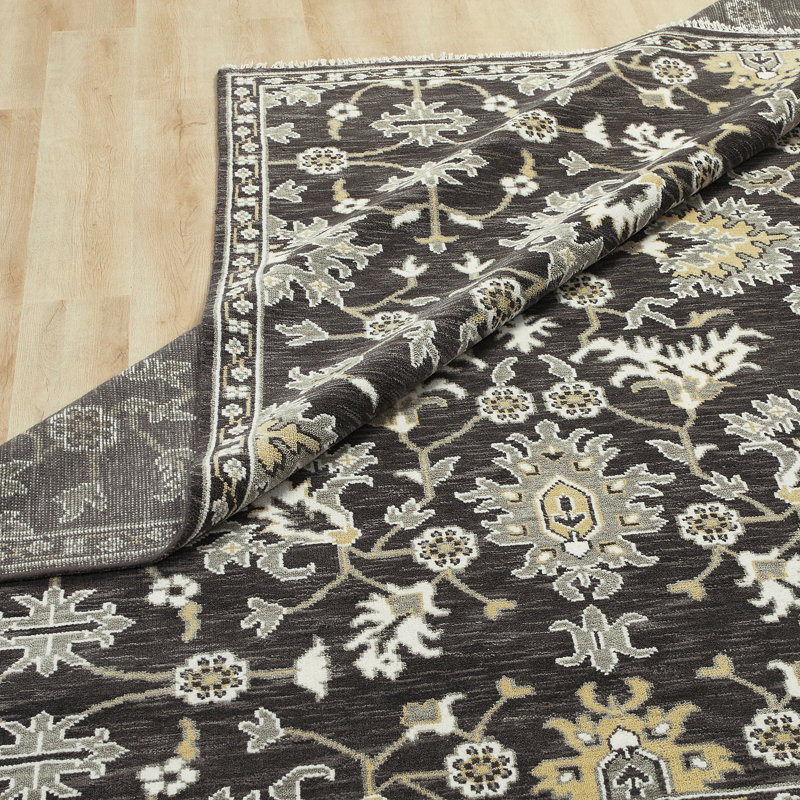 Ember Charcoal Brown Hand-Knotted Wool Oriental Area Rug, Rectangle 9' x 12'