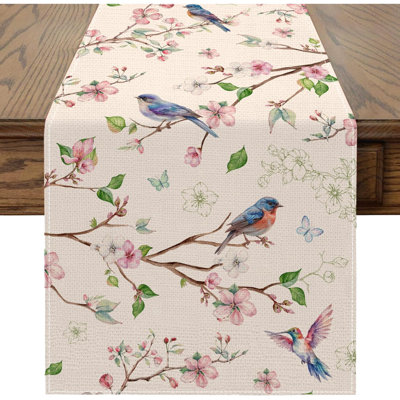 Spring Table Runner 13X72 Inch, Floral Bird Spring Decor For Table, Party, Home - Farmhouse Floral Decroations