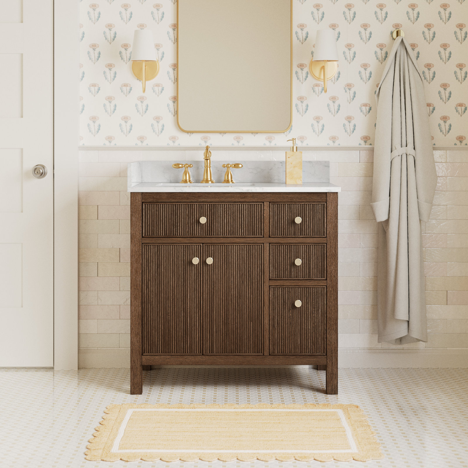 Lala 36" Single Bathroom Vanity, Brown Brushed Oak