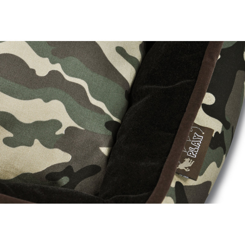 Camouflage Lounge Dog Bed by P.L.A.Y., Small (24" W x 19" D x 7" H), Army Green / Chocolate