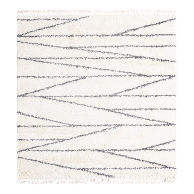 Tapis rayé blanc / gris Abrahams