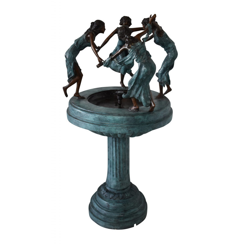 Fontaine en bronze quatre dames sur un plateau Alptekin Taille: 27 po x 27 po x H 52 po
