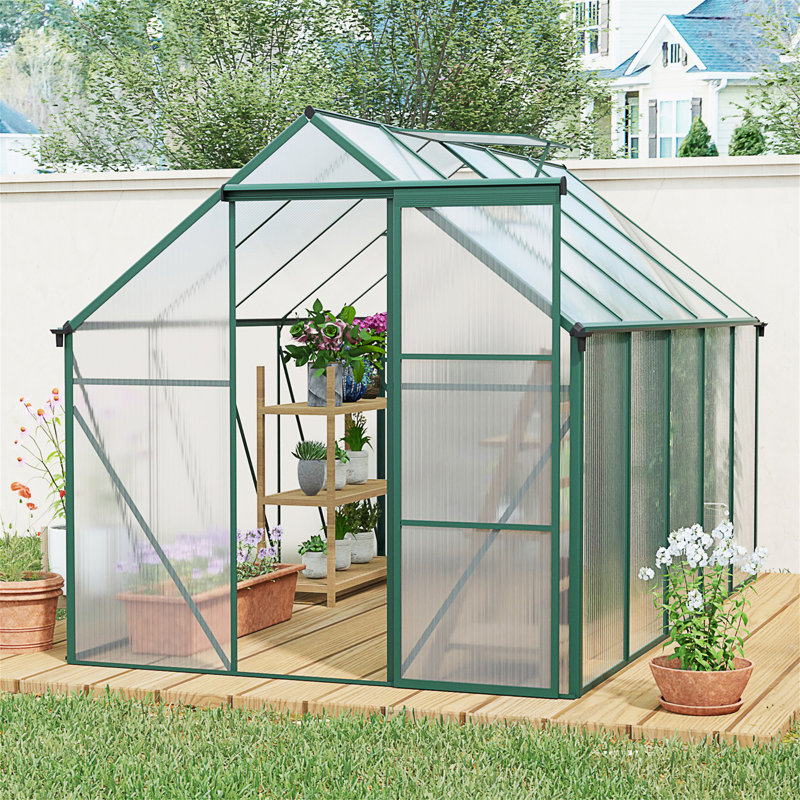 Serre en polycarbonate surélevée 6X10FT, Vert
