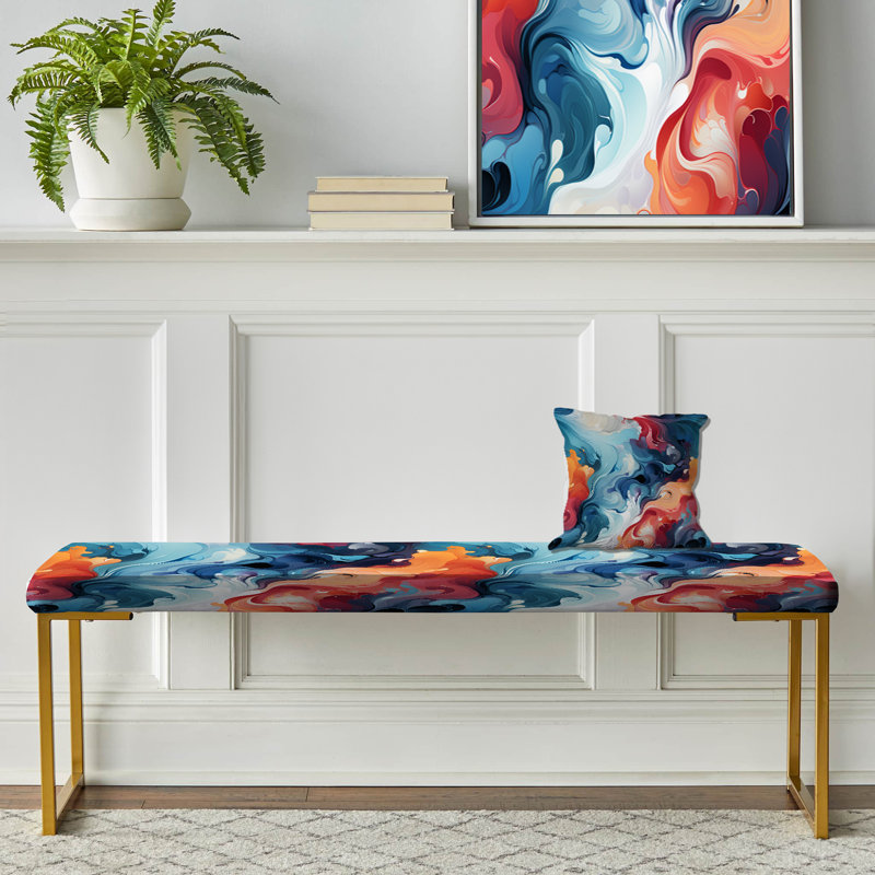 Banc rembourré camouflage doré, Blue And Orange Mystic Reverie Marble Pattern