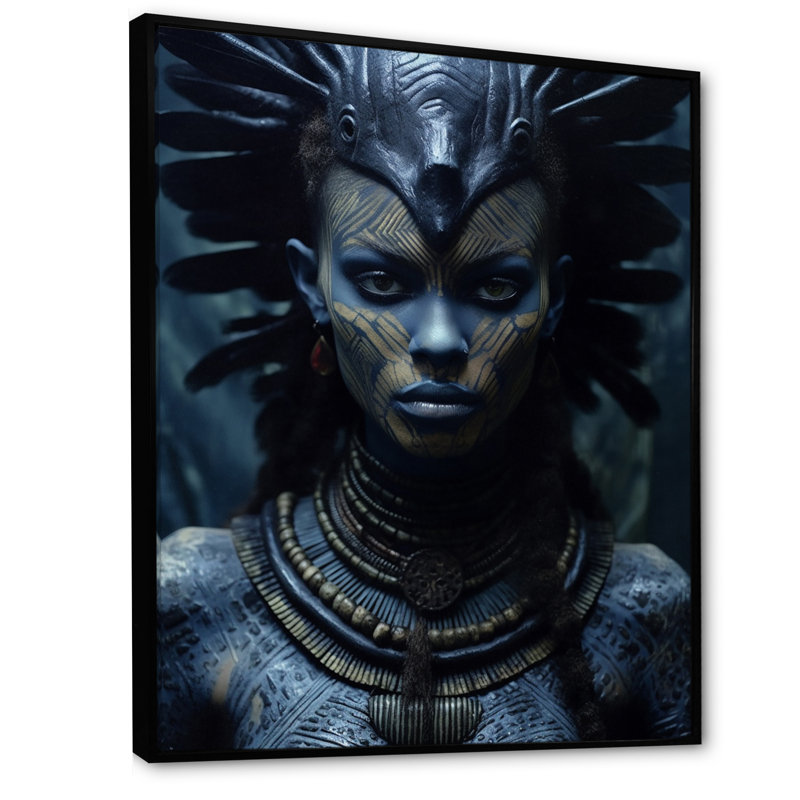 Ancienne déesse tribale - impression, 32" H x 16" W, Cadre flottant noir
