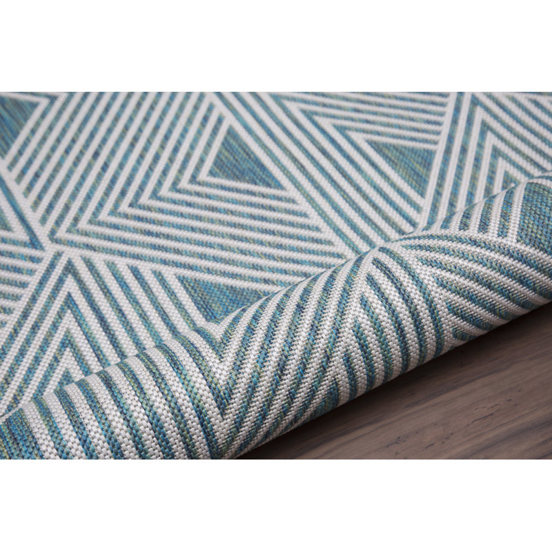 Tapis bleu sarcelle intérieur / extérieur Bertelle, Rectangle 6 pi 6 po x 9 pi