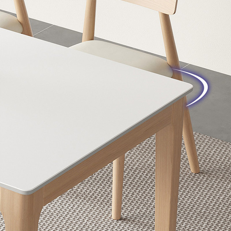 White + Burlywood Rectangular Sintered Stone + Solid Wood Dining Table, 29.53"H x 62.99"L x 31.5"W