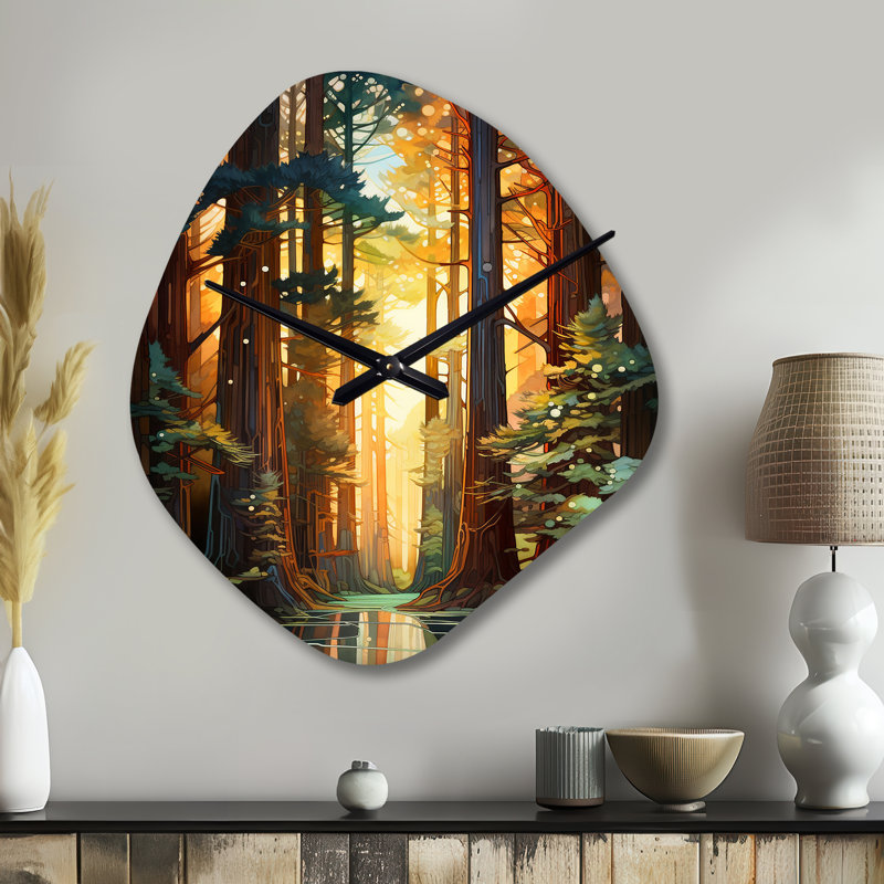 Redwood Shimmering Tree Heights I - Nebula Shape  Green Wall Clock - Unique Shape, Small