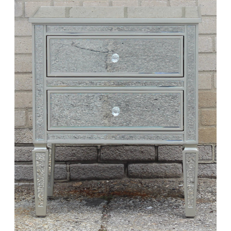 24" W Mirrored Nightstand with 2 Drawers – Modern Glam Bedside Table for Bedroom Storage