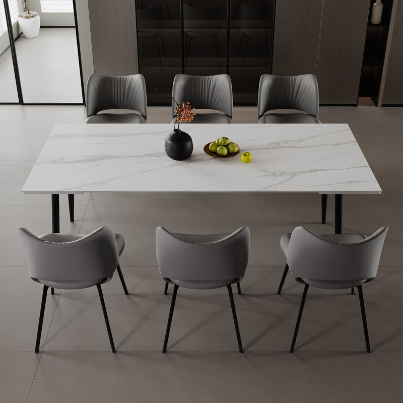 Otho Modern 63" to 94" Extendable Rectangular Dining Table For 6-10, Snowy Mountain White