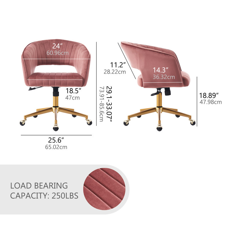 Fauteuil de bureau à domicile, fauteuil de bureau en velours, fauteuil de coiffeuse pivotant à 360 degrés ergonomique pour la maison, la chambre à coucher, coiffeuse (rose rouge)
