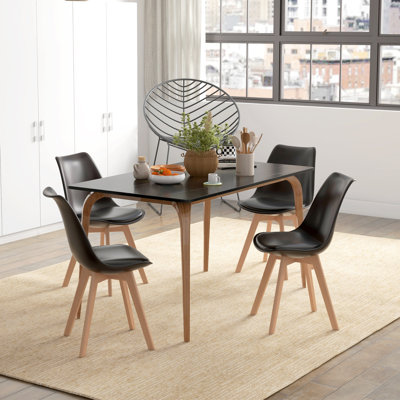 Ensemble de 4 chaises de salle à manger modernes Malijah avec coussin en similicuir et structure en bois