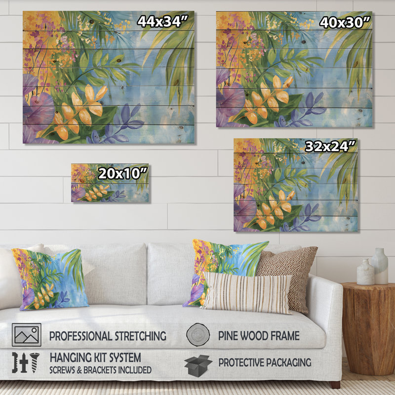 Summer Jungle Path To Heaven III - Botanicals, impression sur bois jaune sur bois de pin naturel, H 34 po x l 44 po