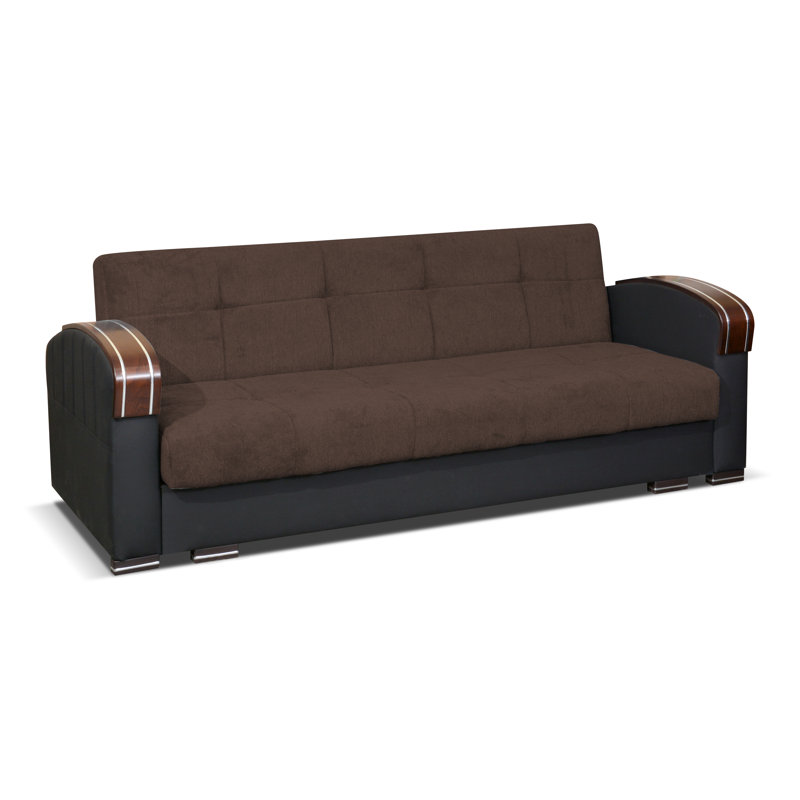 Meriwether 90" Genuine Leather Round Arm Sofa Bed, Brown