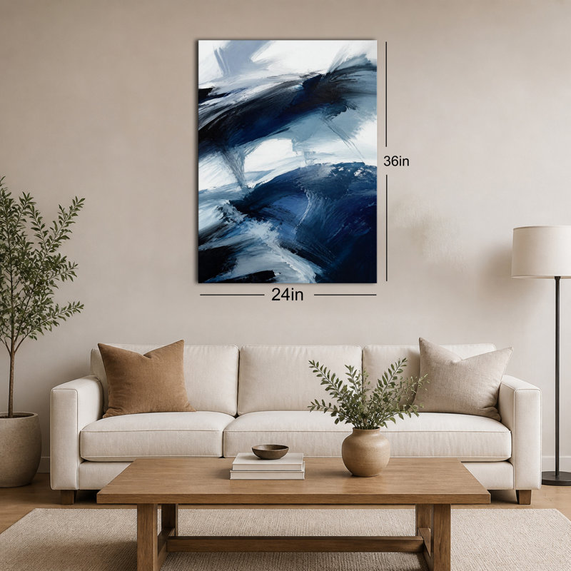 Impression sur toile empâtement abstrait bleu marine épais, bleu marine, toile tendue, prête à être suspendue, 12x18in