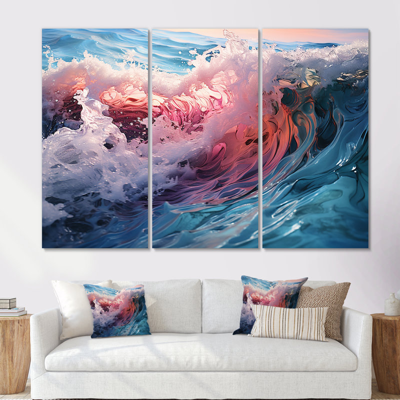 «Tropical Beach Waves Fusion II», ensemble d'art mural sur toile, Toile tendue, H 28 po x l 36 po x P 1 po