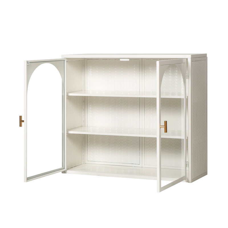 Armoire murale 27,2 po avec trois rangements, blanc, motif tissé de style moderne pour le salon, la salle de bain, l'armoire vitrine, 27,2 po, portes en verre blanc et entrée de salle à manger