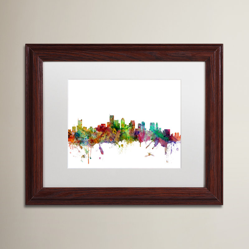 « boston massachusetts horizon », impression encadrée rectangulaire, H 16 po x l 20 po x P 0,5 po, Cadre brun, Blanc
