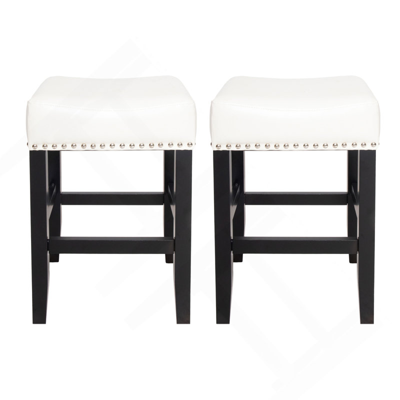Tabouret de comptoir 26 po en cuir sans dossier (ensemble de 2), Ivoire ivoire