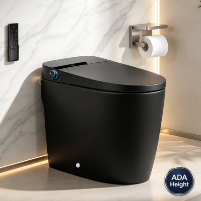 Toilette intelligente noire conforme aux normes ADA avec siège chauffant, bidet intégré, séchoir à air chaud, ouverture automatique du couvercle, télécommande, veilleuse, entraxe de 30,5 cm (12 po).