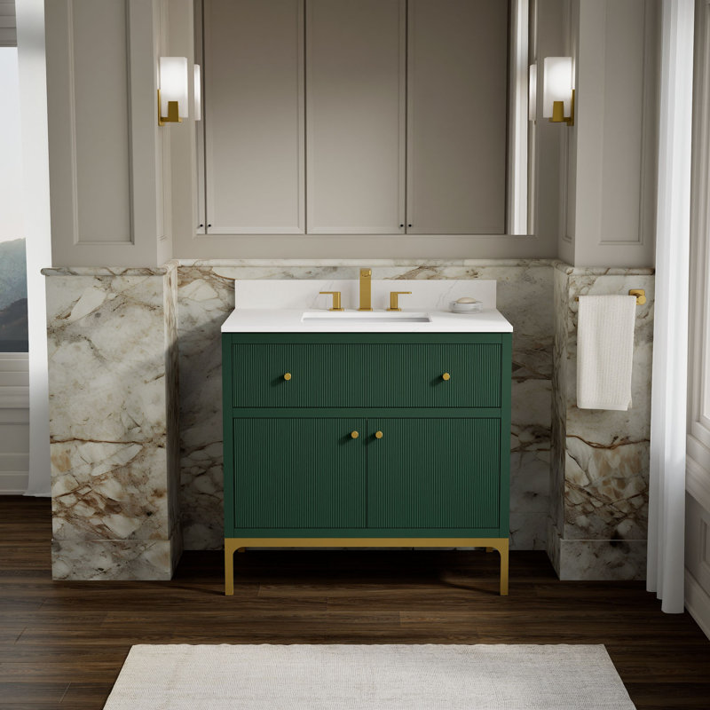 Calpa 36 In. Bathroom Vanity Cabinet With Sink And Quartz Top, Green