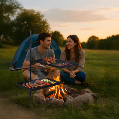 Swivel Campfire Grill Skillet Combo Portable Heavy Duty Camping Grill Grate