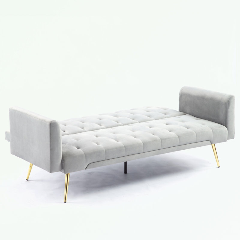 Ethyleen Twin 71.65'' Velvet Convertible Sofa, Gray Velvet