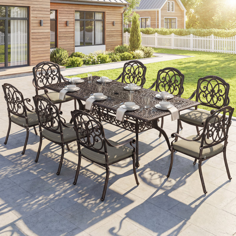 Outsunny 9 Piece Cast Aluminium Garden Dining Set 8 Seater Bronze Tone