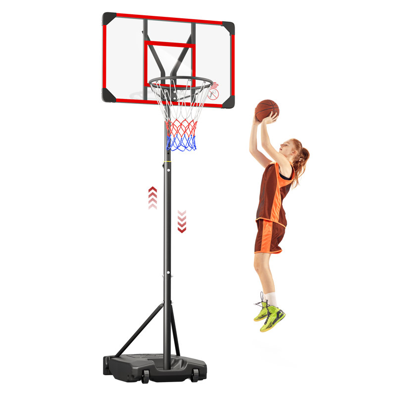Kids Basketball Hoop Outdoor 4.82-8.53ft Adjustable, Red