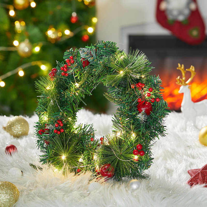 Faux Lighted Plastic 30cm Wreath