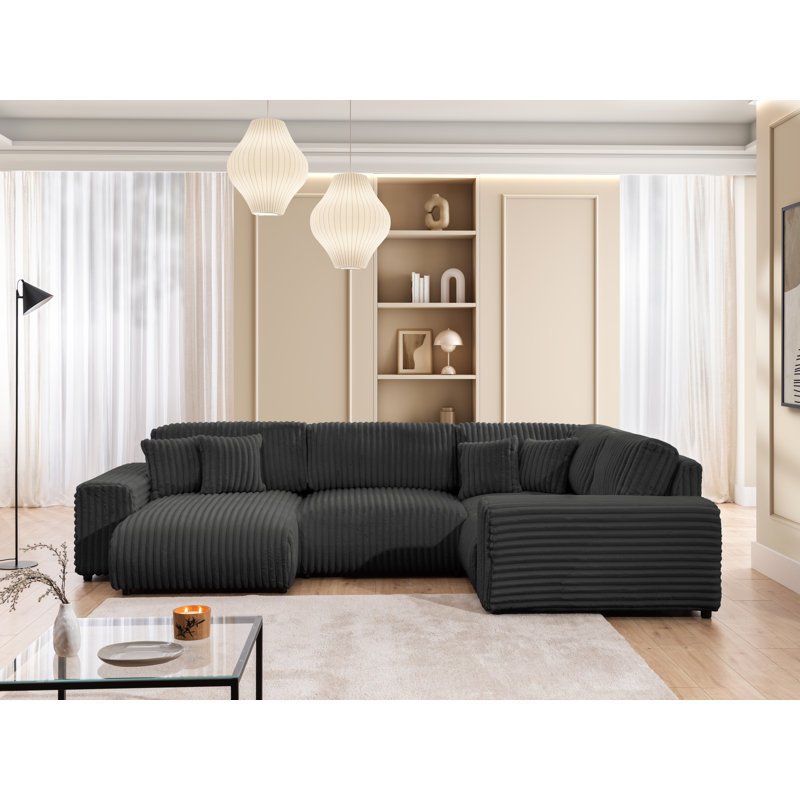 Mollis 6 Seater Corduroy Corner Sofa , Dark Grey