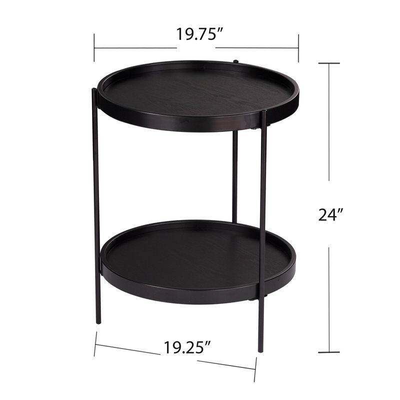 Table de bout ronde 24 "en bois manufacturé et fer noir avec tablette