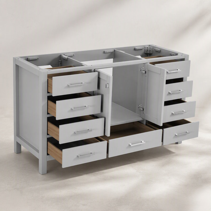 Meuble-lavabo autoportant 60 po avec lavabo simple et cadre en bois massif 60 po gris, Gris