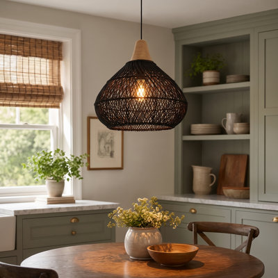 Briena 1 - Light Black Rattan Dome Pendant