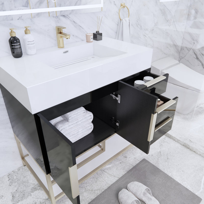 Ensemble de meuble-lavabo simple 36 po Glasgow, Noir ultrabrillant, Blanc brillant
