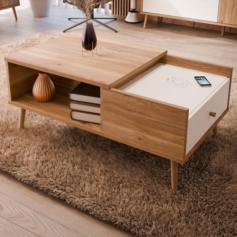HARLLSON Coffee Table with Storage, Oak/White