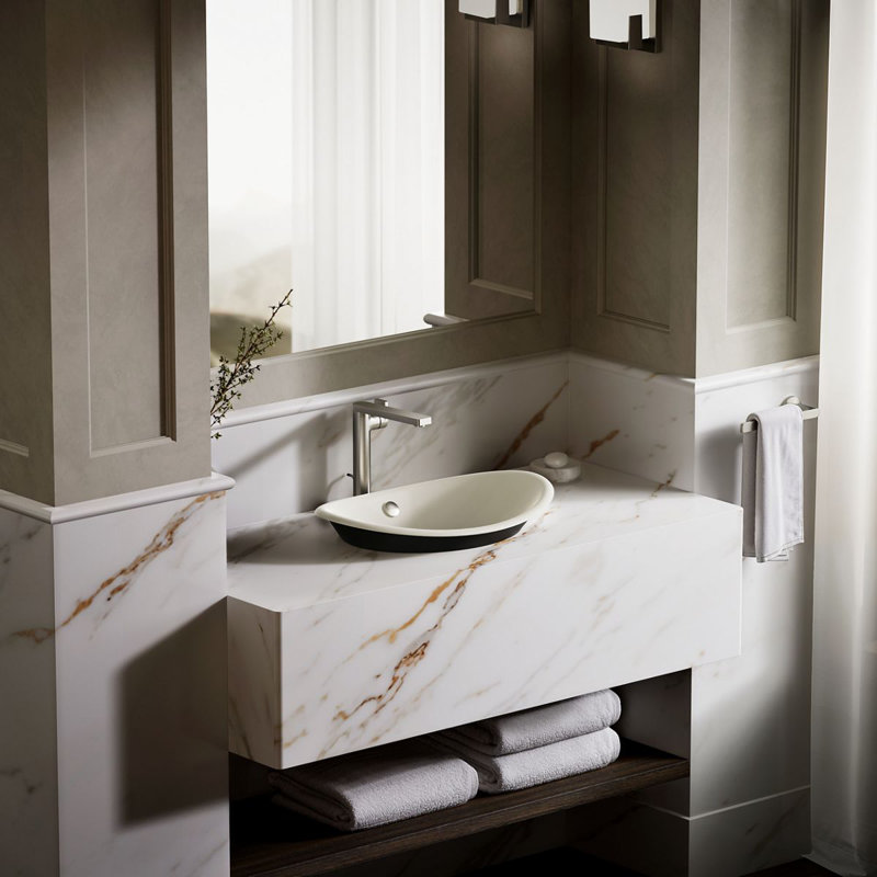 Iron Plains Metal Oval Vessel Bathroom Sink with Overflow, Biscuit