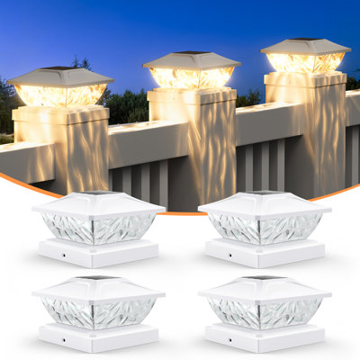 Éclairage décoratif décoratif à capuchon de poteau solaire avec lentille en cristal texturé, lumières de clôture à DEL intégrées blanc chaud pour poteaux en bois et en vinyle, éclairage de terrasse extérieur étanche IP65