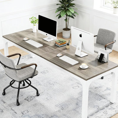 Bureau extra long avec beaucoup d'espace pour ordinateur portable et livres, montage rapide, grand espace de travail, matériau en fer, facile à assembler
