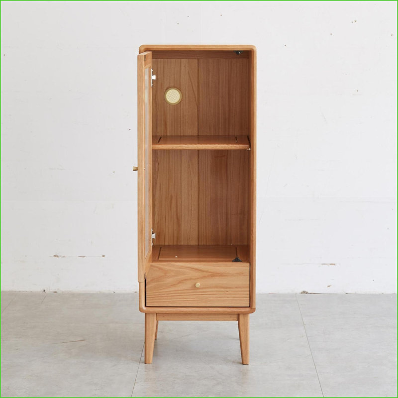 Armoire décorative avec porte vitrée, 2 tablettes, 1 tiroir et poignée en laiton pour le meuble télé d'entrée